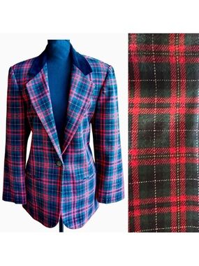 Tartan Plaid Wool Blend Sag Harbor Blazer Red Green (12)